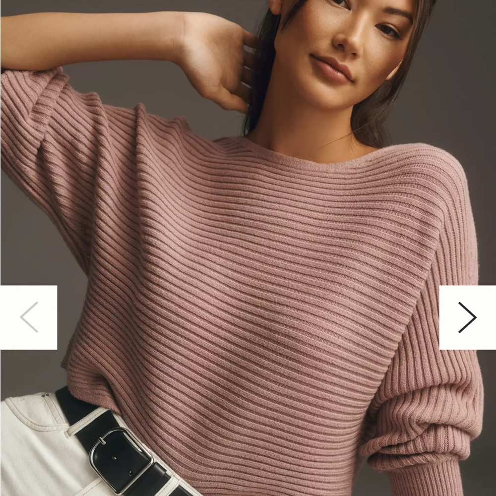 Anthropologie Pink Crew Neck Sweater with Ribbed Texture